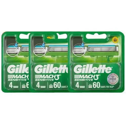 12 x Gillette Mach3 Sensitive Wkłady Ostrza Wymienne (3x4szt)