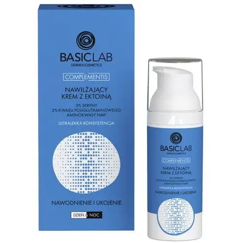 Basiclab - Nawilżający krem z ektoiną, 3% seryny, 2% kwasu poliglutaminowego, aminokwasami nmf o ultralekkiej konsystencji, nawodnienie i ukojenie, 50ml