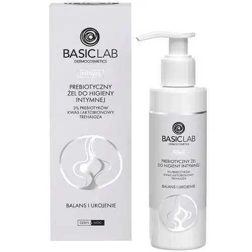 BASICLAB - Prebiotyczny żel do higieny intymnej 3% prebiotyków, kwasem laktobionowym, trehalozą, balans i ukojenie, 200 ml