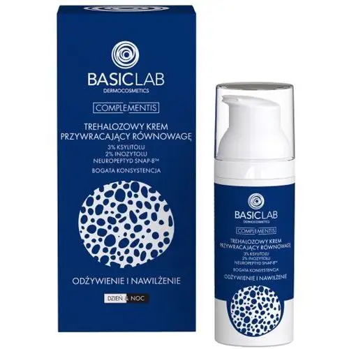 BasicLab - trehalozowy krem przywracający równowagę 3% ksylitolu, 2% inozytolu, neuropeptyd snap-8™ o bogatej konsystencji odżywienie i nawilżenie, 50 ml