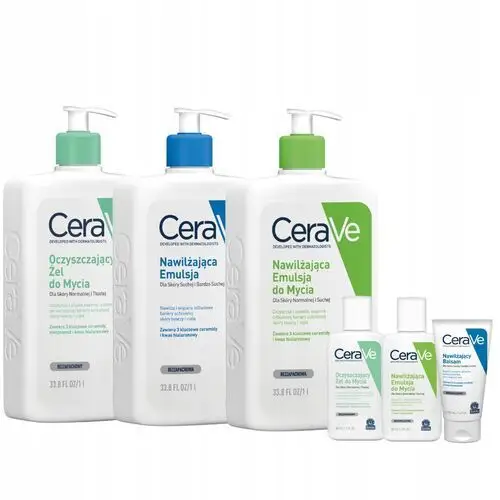 CeraVe Żel Oczyszczający 1l, 2x Emulsja 1l trzy mini produkty W Prezencie