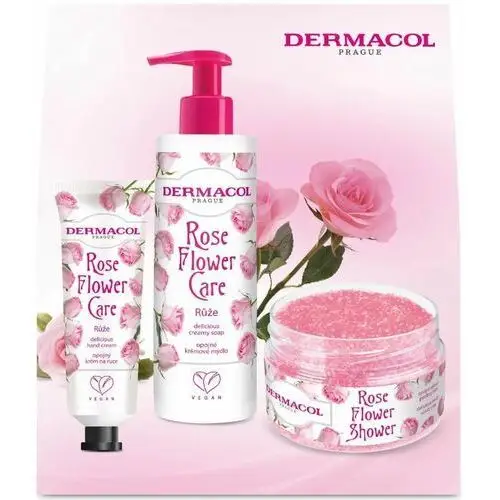 Zestaw upominkowy rose flower (kremowe mydło 250 ml, peeling do ciała 200 g, krem do rąk 30 g) Dermacol