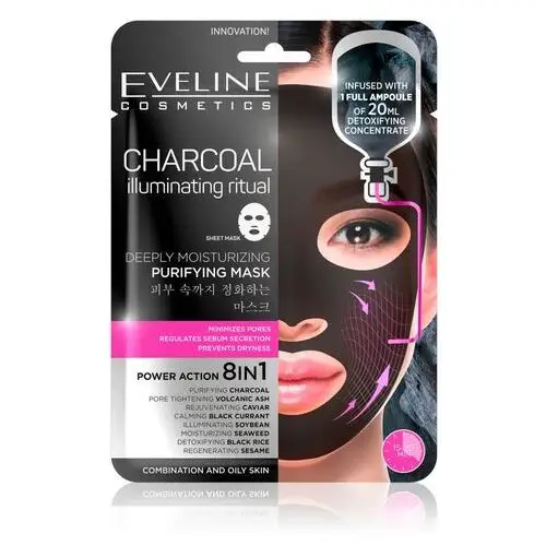 Oczyszczająca maska z węglem na tkaninie 20 ml Eveline,27