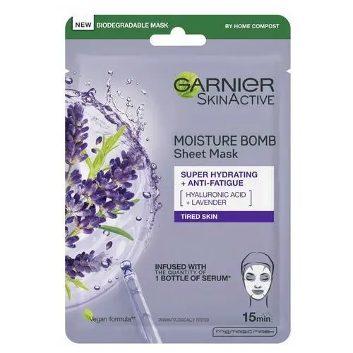 Garnier moisture bomb lavender hydrating face sheet mask maseczka nawilżająca w płachcie