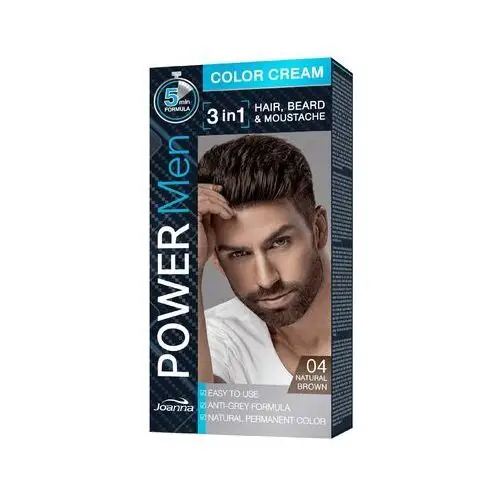 Joanna Power Men Color Cream 3in1 farba do włosów brody i wąsów 04 Natural Brown 30g