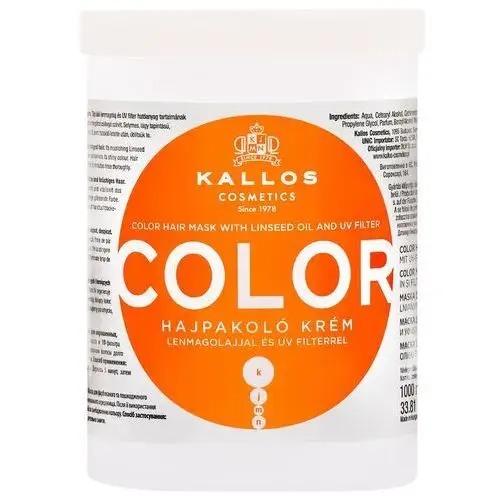 Kallos color linseed oil uv mask - kondycjonująca maska do włosów farbowanych z filtrem uv, 1000ml