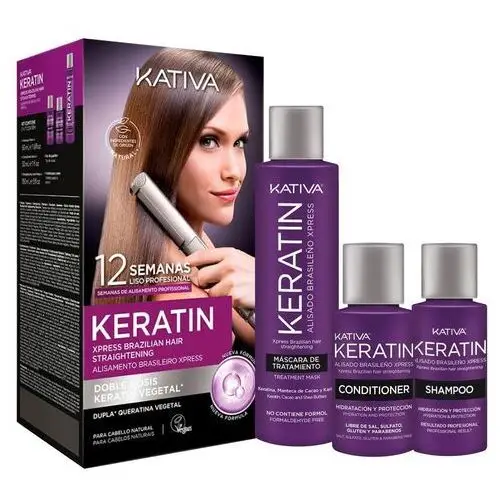 KATIVA Xpress Brazilian Hair Straightening - zestaw do keratynowego prostowania włosów, 230ml