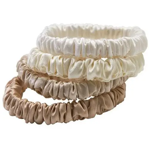 Lenoites Mulberry Silk Skinny Scrunchies, White, Cream White, Beige, Light Brown, 0401