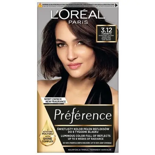 Loreal Preference Farba do włosów nr 3.12 Toronto - intensywny chłodny ciemny brąz 1op
