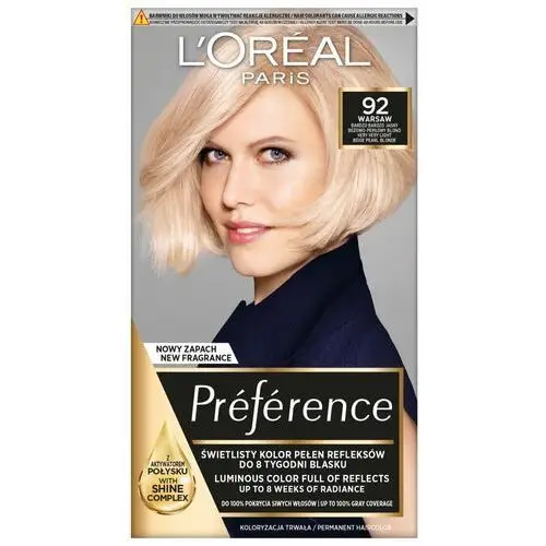 Loreal Preference Farba do włosów nr 92 Warsaw - bardzo bardzo jasny beżowo-perłowy blond 1op., kolor blond