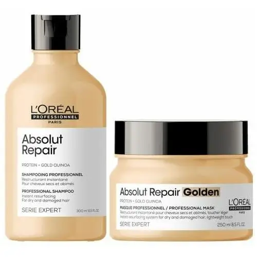 Odbudowujący zestaw do włosów zniszczonych, szampon i maska L'Oréal Absolut Repair Gold