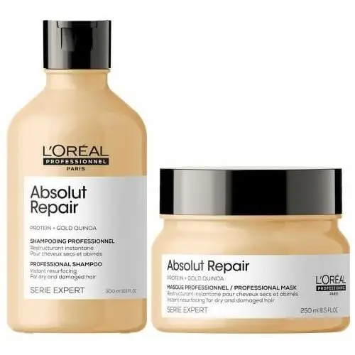 Odbudowujący zestaw do włosów zniszczonych, szampon i maska l'oréal absolut repair gold L`oreal