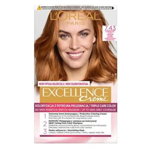 Farba do włosów 7.43 Blond Miedziano-Złocisty L'Oréal Paris, kolor miedź