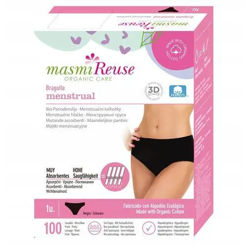 Majtki menstruacyjne ekologiczne Masmi Classic M 100% bawełna gw.100 prań