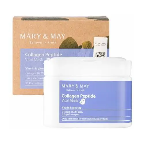 Collagen peptide vital mask, 30szt. - zestaw 30 masek nawilżająco-ujędrniających Mary&may