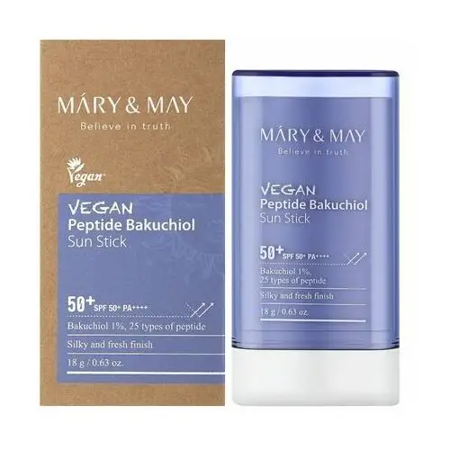 Mary&may - vegan peptide bakuchiol sun stick spf 50+ pa++++, 18g - spf w formie sztyftu