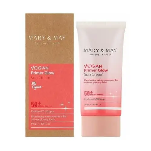 Mary&May - Vegan Primer Glow Sun Cream SPF50+ PA++++, 50ml - rozświetlająca baza pod makijaż z pigmentem