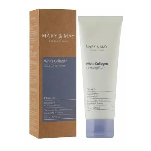 Mary&may - white collagen cleansing foam, 150ml - pianka do mycia twarzy z kolagenem i niacynamidem