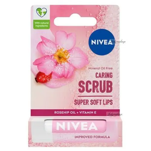 Caring scrub with rosehip oil - pielęgnujący peeling do ust - dzika róża - 5,5 ml Nivea