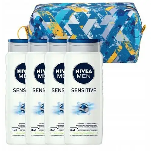 Nivea Men Sensitive Żel pod prysznic do mycia męski 500ml x4 Kosmetyczka