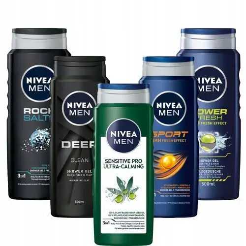 Nivea Men x5 żel pod prysznic męski zestaw 500ml