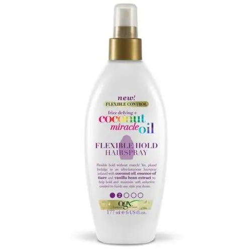 Organix, Frizz-Defying + Coconut Miracle Oil, Flexible Hold Hairspray, lakier do włosów nadający połysk, 177 ml,1