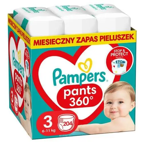 PAMPERS Pieluchomajtki Pants 3 204 szt + GRATIS