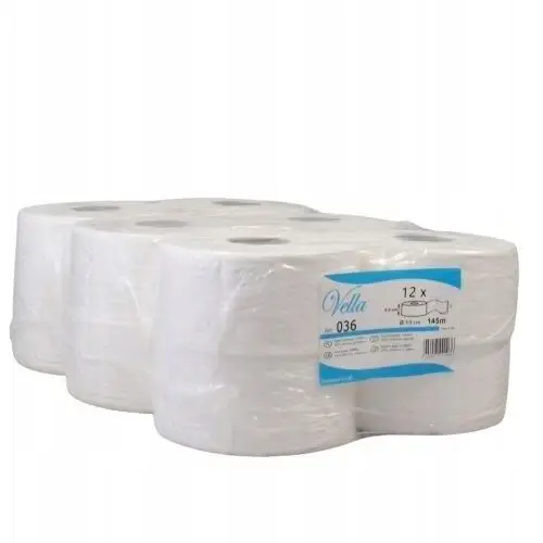 Papier Toaletowy biały Jumbo 145m Celuloza duże opakowanie 12 rolek
