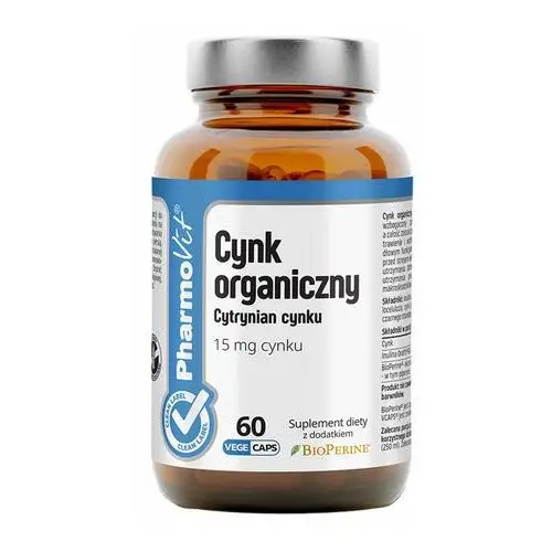 Suplement Cynk organiczny Cytrynian cynku 15 mg 60 kaps PharmoVit Clean Label