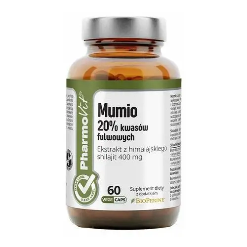 Suplement Mumio 20% kwasów fulwowych 60 kaps PharmoVit Clean Label,30