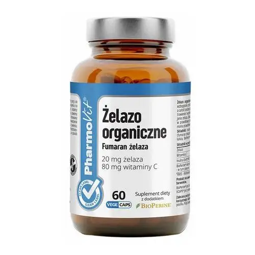 Suplement Żelazo organiczne 20 mg 60 kaps PharmoVit Clean Label