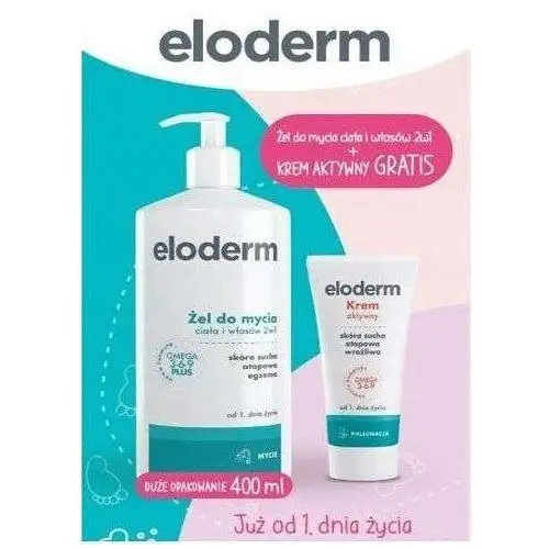 ELODERM Żel do mycia ciała i włosów 2w1 400ml + Krem aktywny 75ml GRATIS