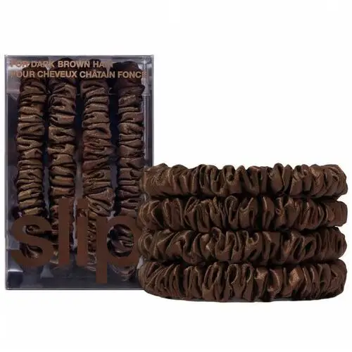 Pure silk skinny scrunchies dark brown Slip