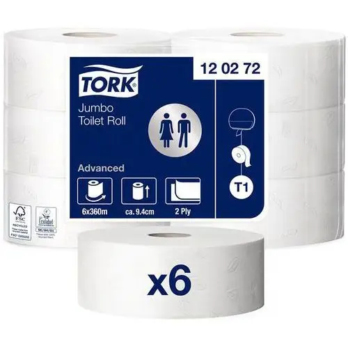 Tork Papier toaletowy w roli jumbo t1 6 szt. 2 warstwy 360 m średnica 26 cm biały makulatura