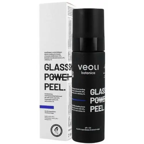 VEOLI BOTANICA - Glass Skin Power Peel, Nawilżająco - rozświetlający żelowy peeling do twarzy z kwasem mlekowym 10%, traneksamowym 2,5% i ektoiną 1%, 30ml